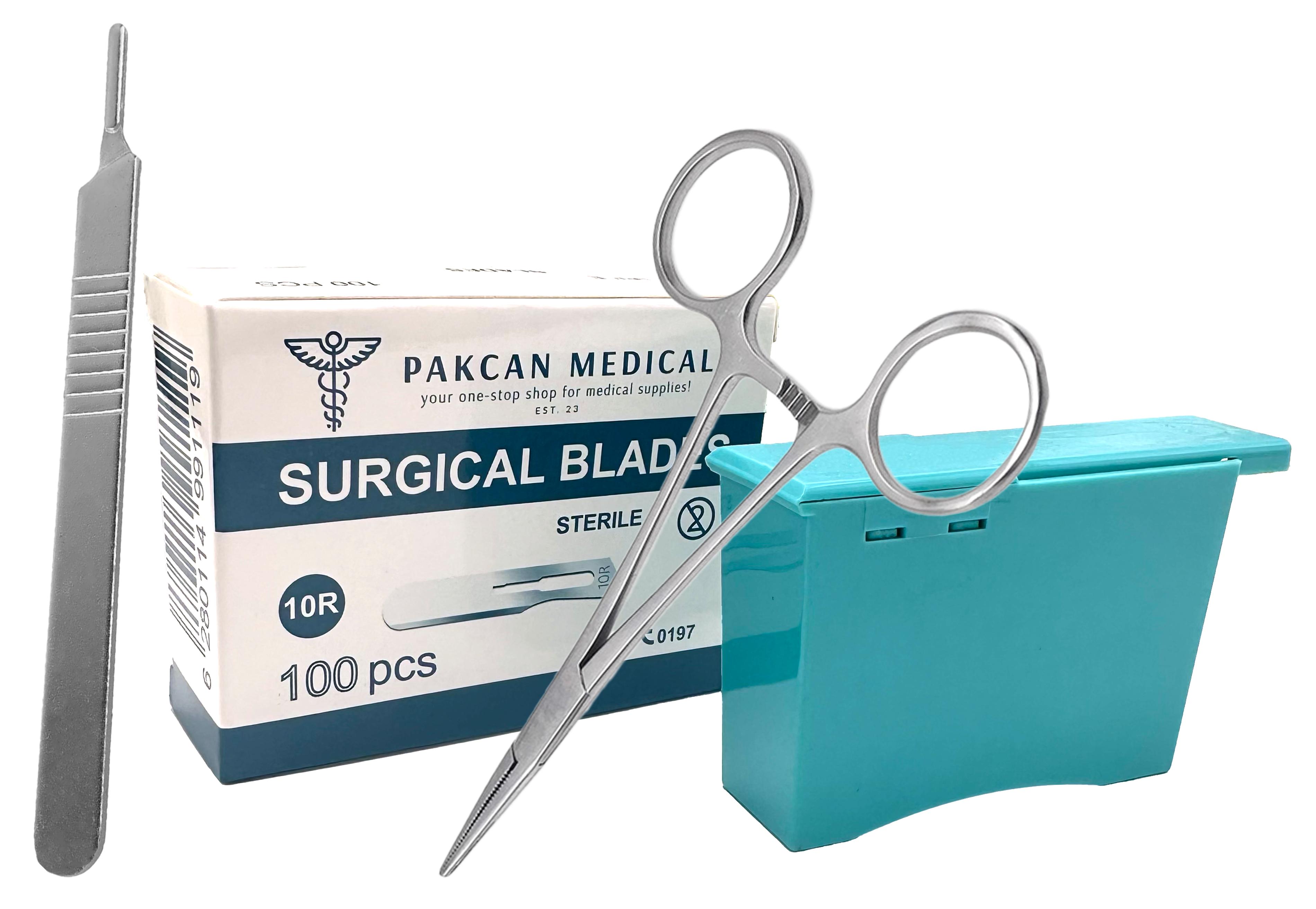 #10R Professional Dermaplaning Kit Bundle: 100 Scalpel Blades, No. 3 Handle, Hemostat Forceps Blade Remover