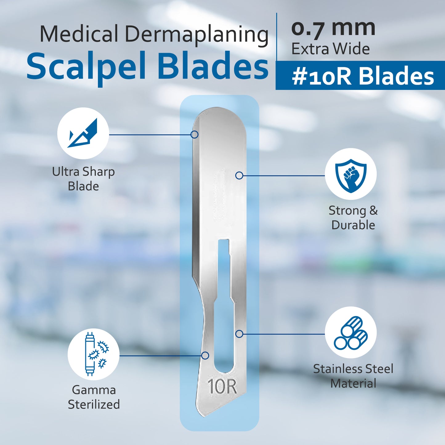 Dermaplaning Scalpel Blades 0.7 mm Extra Wide Sterile Blades Carbon Steel - Individually Wrapped Pack of 100 Blades