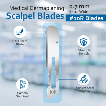 Dermaplaning Scalpel Blades 0.7 mm Extra Wide Sterile Blades Carbon Steel - Individually Wrapped Pack of 100 Blades